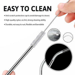 Combo 2 Straws and 1 Cleaner Brush - Reusable Drinking Straws - Straight and Curved Straws with Cleaner Brush Set - Stainless Steel Metal Straw For 20 Ounce Tumbler, 30 Ounce Tumbler, Mugs, Cups