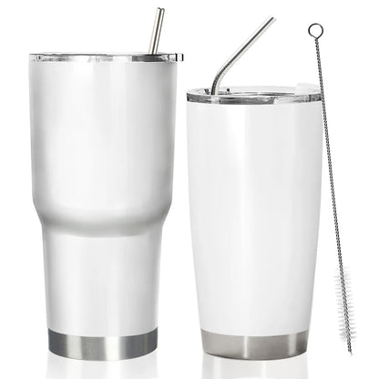 Combo 2 Straws and 1 Cleaner Brush - Reusable Drinking Straws - Straight and Curved Straws with Cleaner Brush Set - Stainless Steel Metal Straw For 20 Ounce Tumbler, 30 Ounce Tumbler, Mugs, Cups