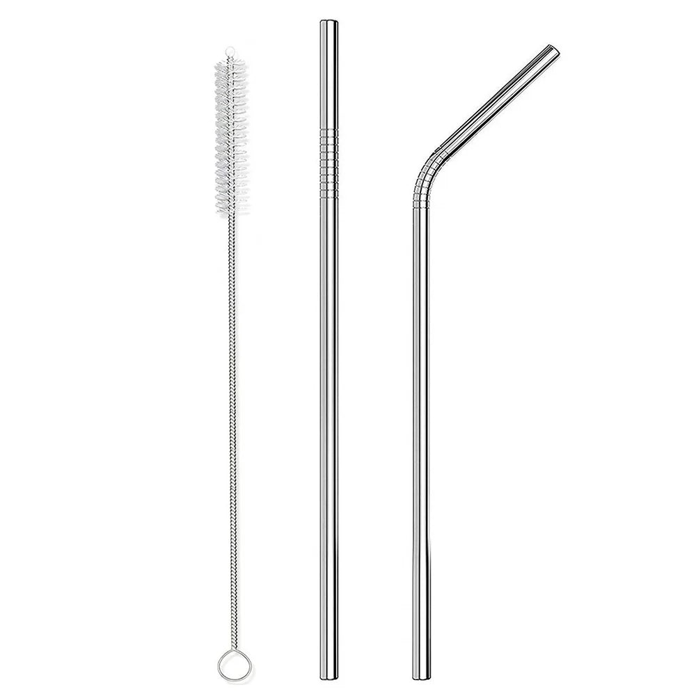 Combo 2 Straws and 1 Cleaner Brush - Reusable Drinking Straws - Straight and Curved Straws with Cleaner Brush Set - Stainless Steel Metal Straw For 20 Ounce Tumbler, 30 Ounce Tumbler, Mugs, Cups 2 STRAWS AND 1 BRUSH