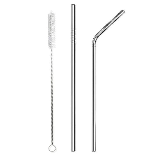 Combo 2 Straws and 1 Cleaner Brush - Reusable Drinking Straws - Straight and Curved Straws with Cleaner Brush Set - Stainless Steel Metal Straw For 20 Ounce Tumbler, 30 Ounce Tumbler, Mugs, Cups 2 STRAWS AND 1 BRUSH