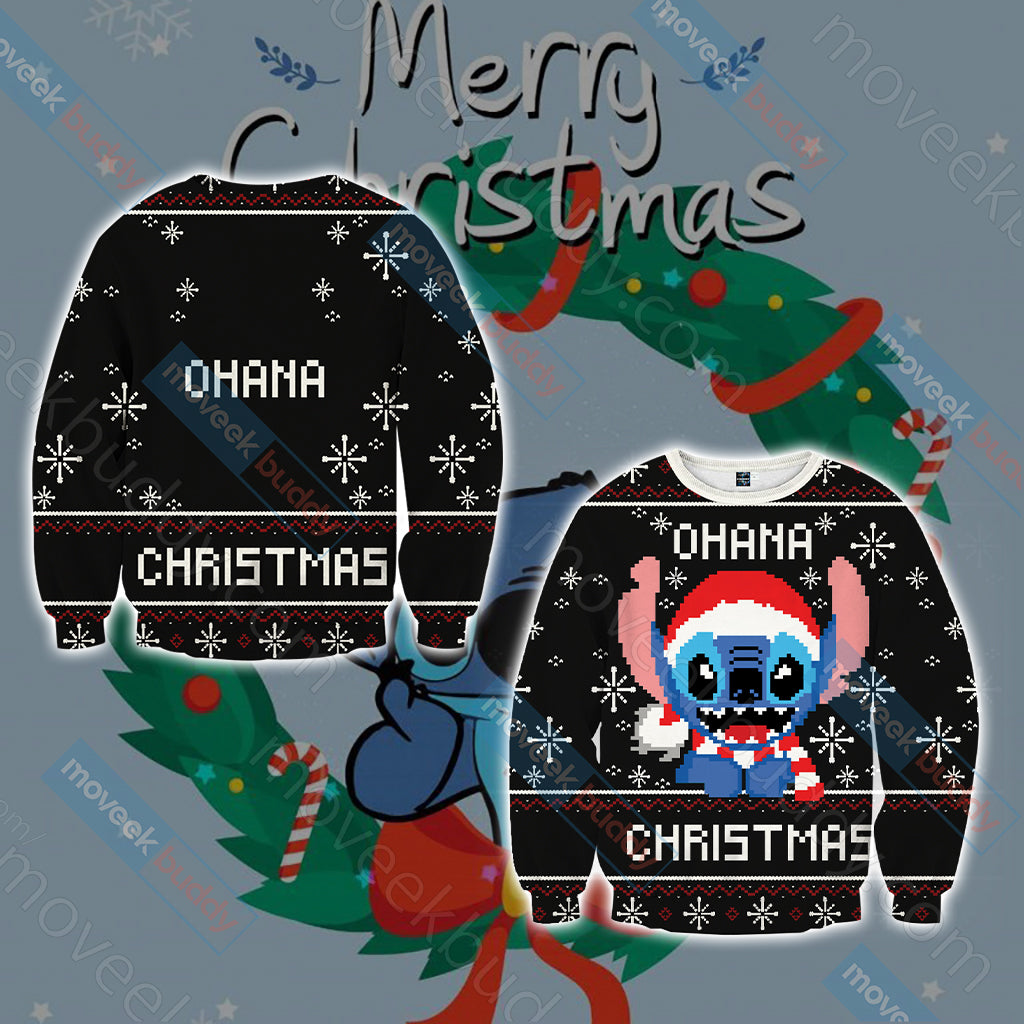 Stitch Ohana Christmas Unisex 3D T-shirt Hoodie