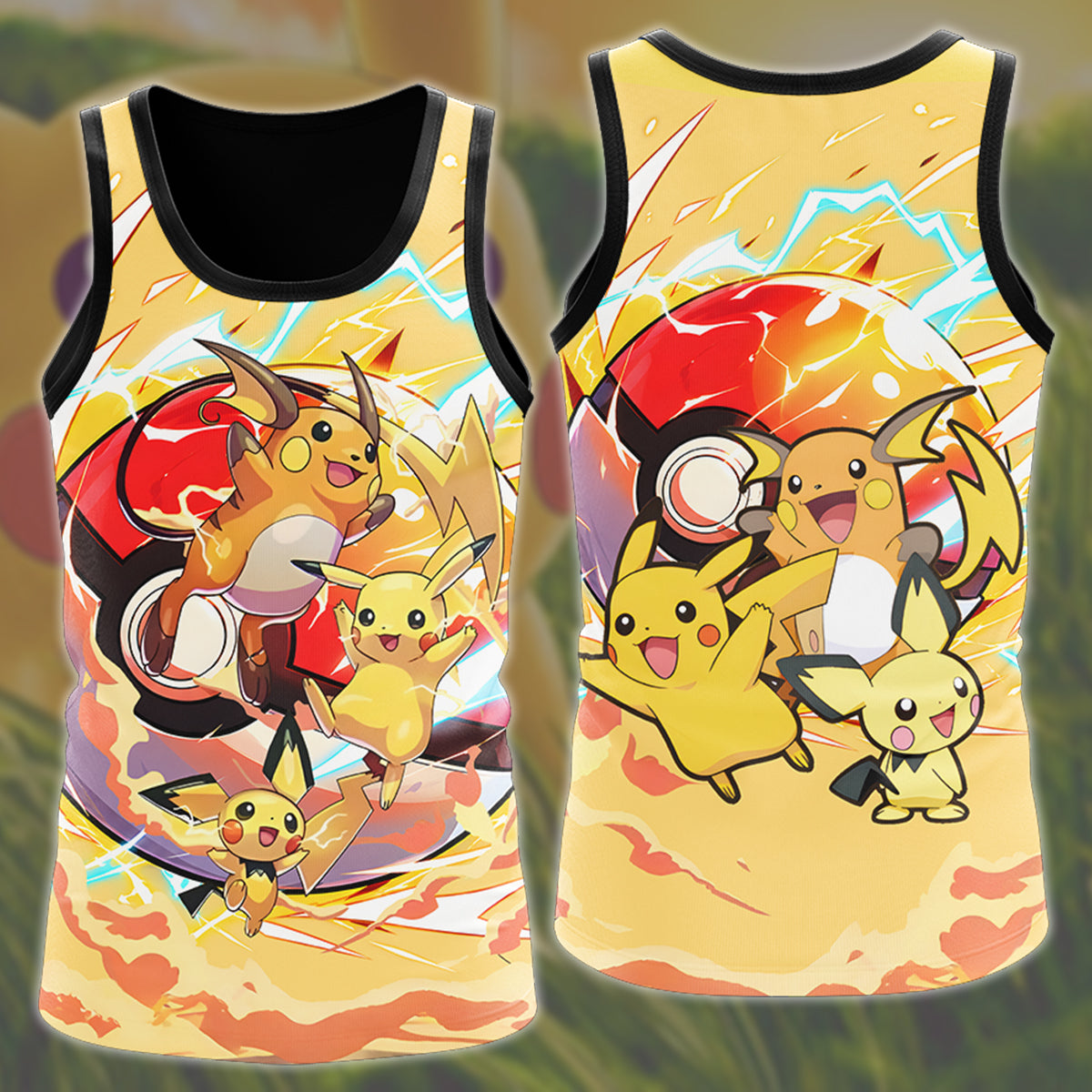 Pikachu Evolution Video Game All Over Printed T-shirt Tank Top Zip Hoodie Pullover Hoodie Hawaiian Shirt Beach Shorts Joggers Tank Top