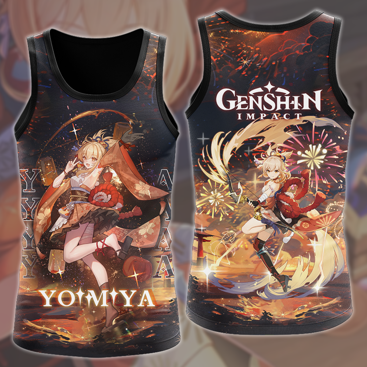 Genshin Impact Yoimiya Video Game All Over Printed T-shirt Tank Top Zip Hoodie Pullover Hoodie Hawaiian Shirt Beach Shorts Joggers Tank Top