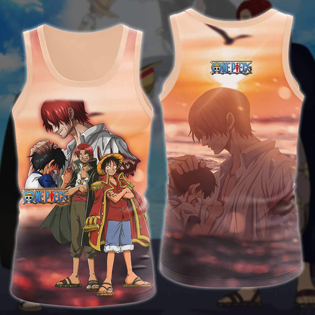 One Piece Luffy x Shanks Anime Manga 3D All Over Print T-shirt Tank Top Zip Hoodie Pullover Hoodie Hawaiian Shirt Beach Shorts Jogger Tank Top