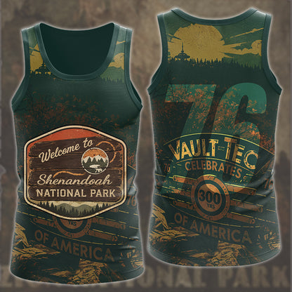 Fallout 76 Vintage National Park Style Video Game All Over Printed T-shirt Tank Top Zip Hoodie Pullover Hoodie Hawaiian Shirt Beach Shorts Joggers