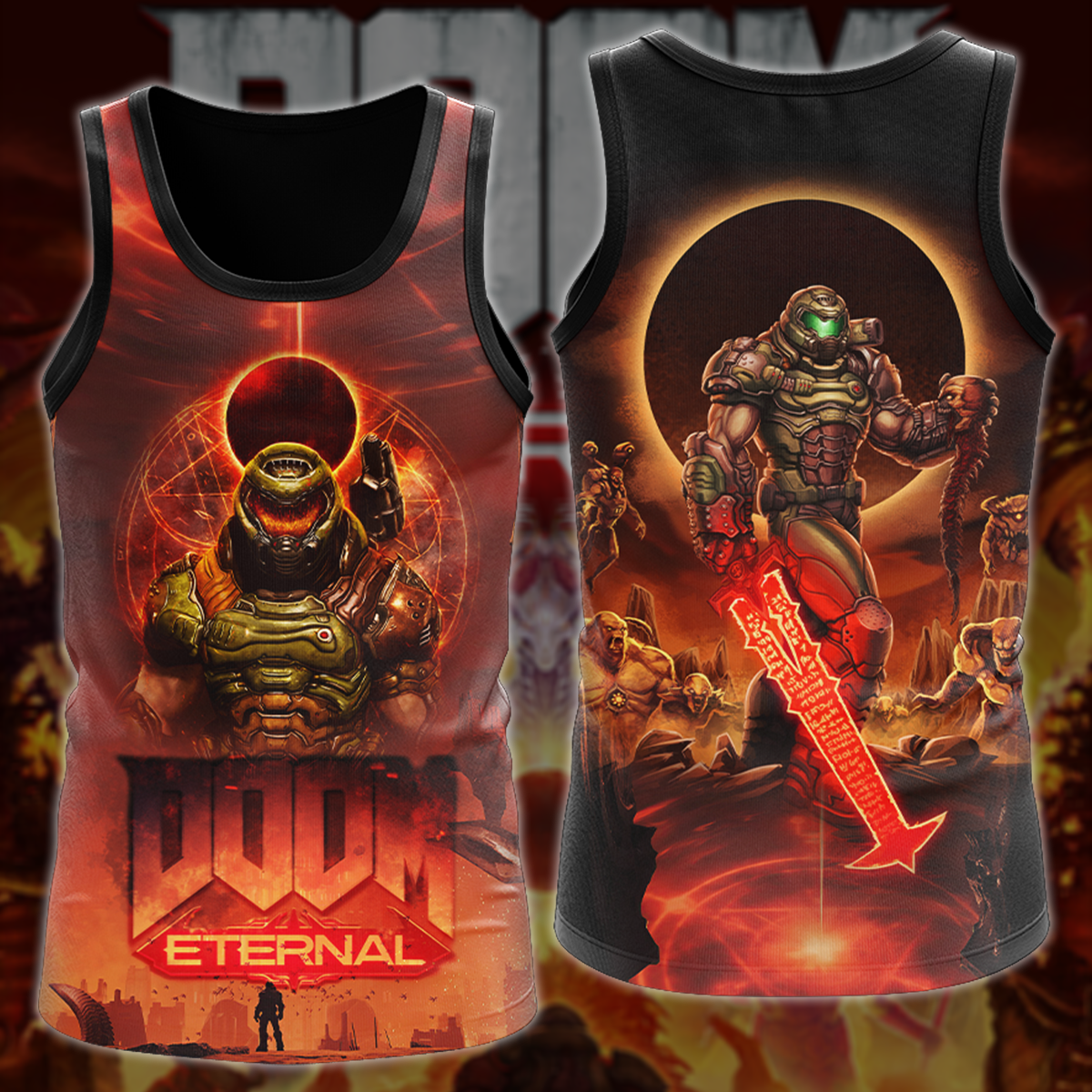 Doom Eternal Video Game All-Over T-shirt Hoodie Tank Top Hawaiian Shirt Beach Shorts Joggers Tank Top