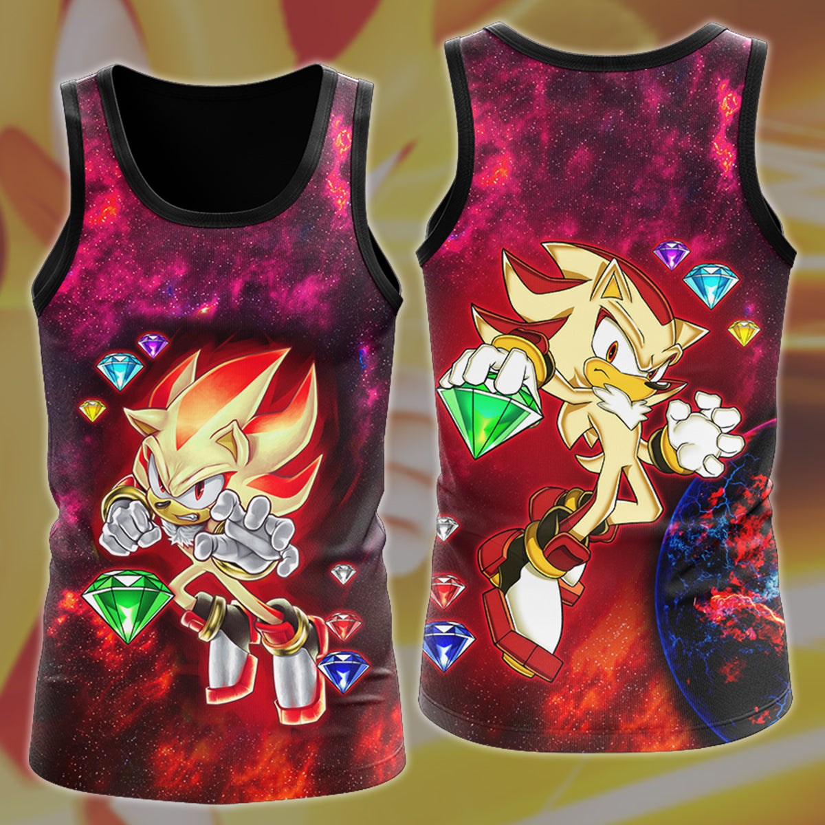 Sonic Super Shadow Chaos Emeralds Video Game All Over Printed T-shirt Tank Top Zip Hoodie Pullover Hoodie Hawaiian Shirt Beach Shorts Joggers Tank Top