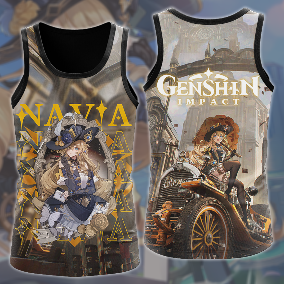 Genshin Impact Navia Video Game All Over Printed T-shirt Tank Top Zip Hoodie Pullover Hoodie Hawaiian Shirt Beach Shorts Joggers Tank Top