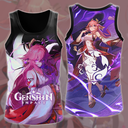 Genshin Impact Yae Miko Video Game All Over Printed T-shirt Tank Top Zip Hoodie Pullover Hoodie Hawaiian Shirt Beach Shorts Joggers Tank Top