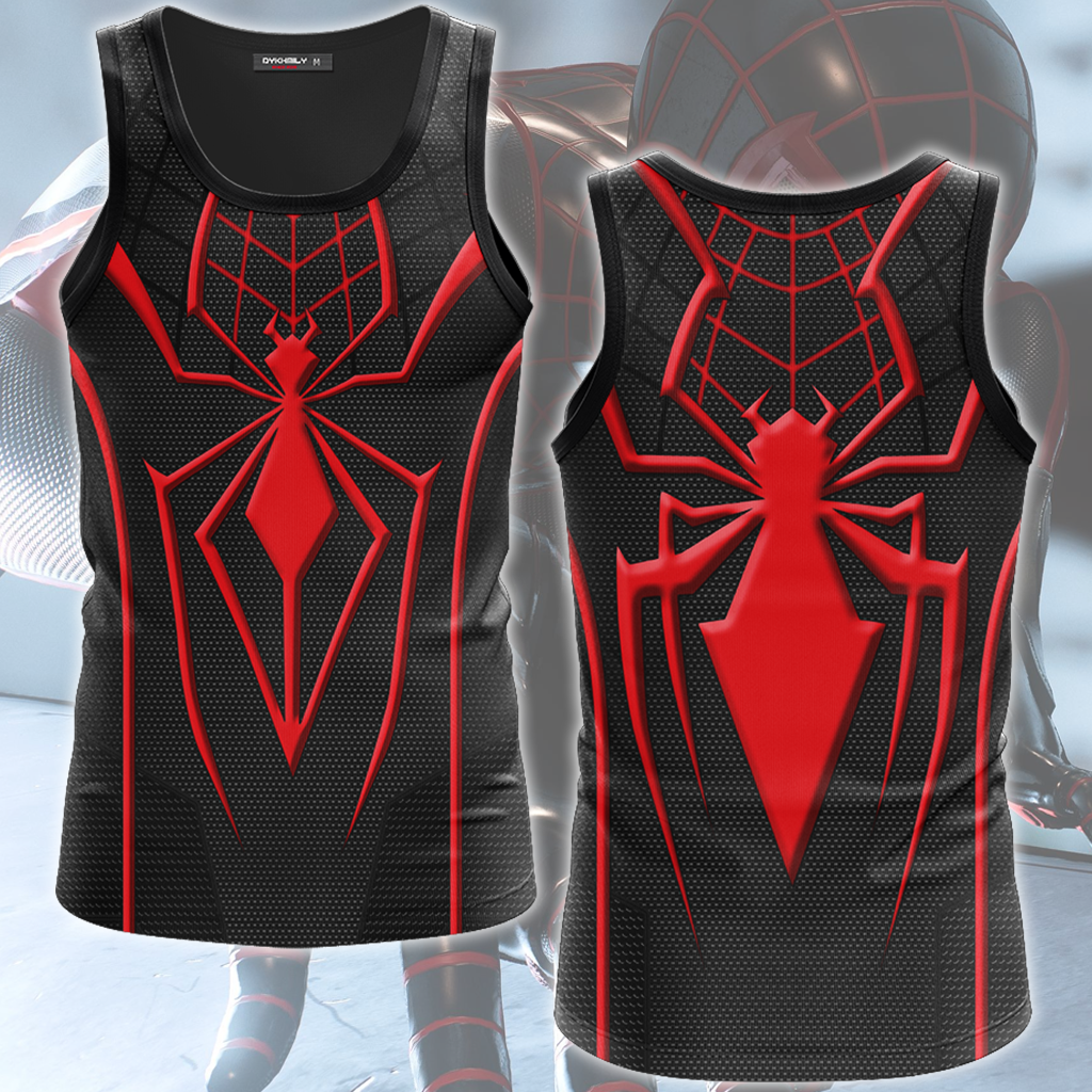 Spider-Man 2 Miles Morales T.R.A.C.K Black Suit Cosplay Video Game All Over Printed T-shirt Tank Top Zip Hoodie Pullover Hoodie Hawaiian Shirt Beach Shorts Joggers Tank Top