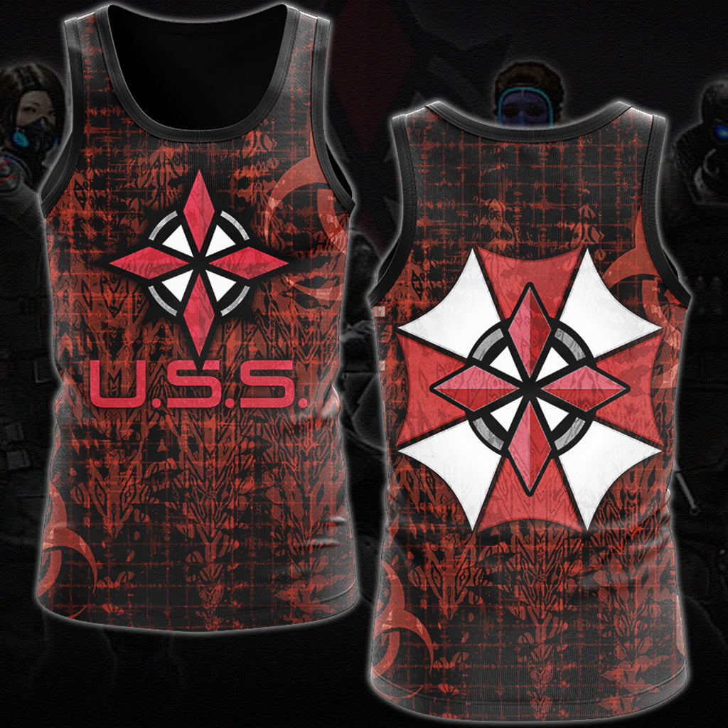 Resident Evil Umbrella Security Service (U.S.S.) Video Game All Over Printed T-shirt Tank Top Zip Hoodie Pullover Hoodie Hawaiian Shirt Beach Shorts Joggers