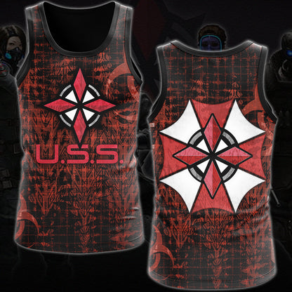 Resident Evil Umbrella Security Service (U.S.S.) Video Game All Over Printed T-shirt Tank Top Zip Hoodie Pullover Hoodie Hawaiian Shirt Beach Shorts Joggers