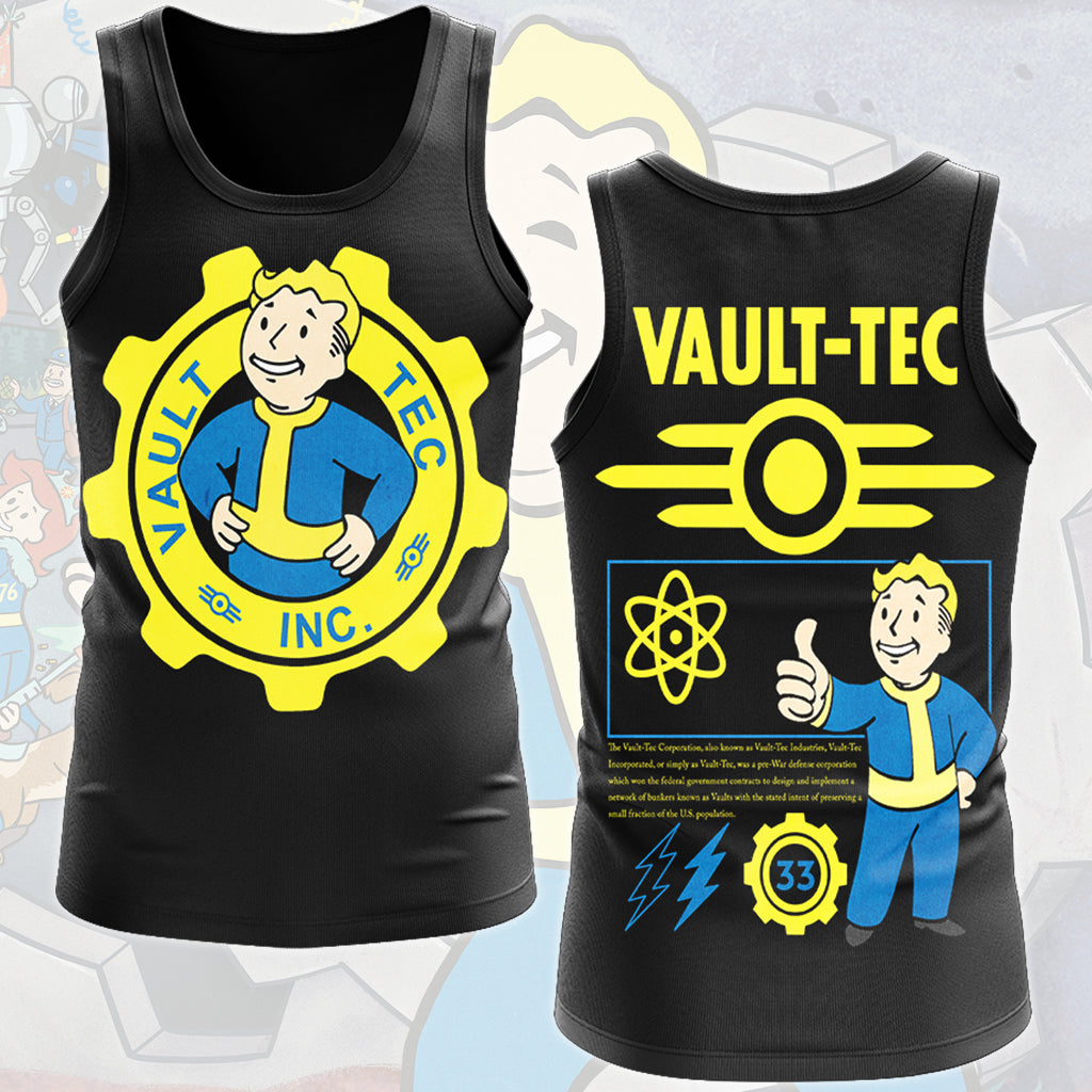 Fallout Vault-Tec Corporation Video Game All Over Printed T-shirt Tank Top Zip Hoodie Pullover Hoodie Hawaiian Shirt Beach Shorts Joggers