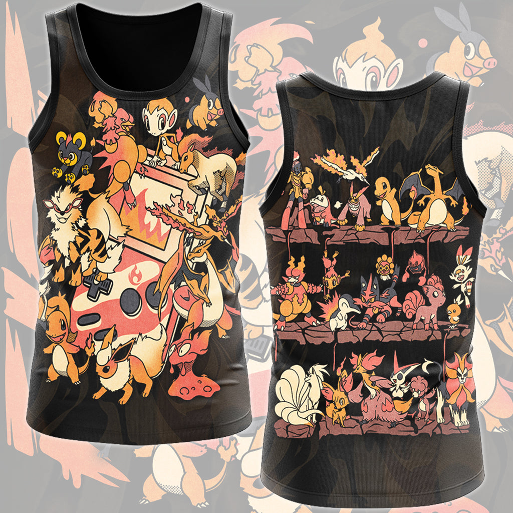 Pokemon Fire Type Club Video Game All Over Printed T-shirt Tank Top Zip Hoodie Pullover Hoodie Hawaiian Shirt Beach Shorts Joggers