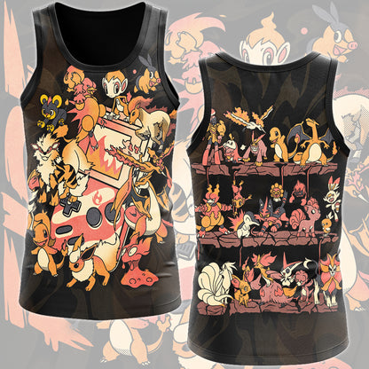 Pokemon Fire Type Club Video Game All Over Printed T-shirt Tank Top Zip Hoodie Pullover Hoodie Hawaiian Shirt Beach Shorts Joggers