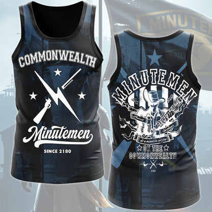 Fallout Commonwealth Minutemen Video Game All Over Printed T-shirt Tank Top Zip Hoodie Pullover Hoodie Hawaiian Shirt Beach Shorts Joggers