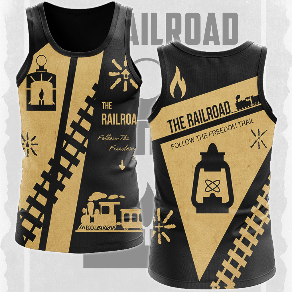 Fallout The Railroad Video Game All Over Printed T-shirt Tank Top Zip Hoodie Pullover Hoodie Hawaiian Shirt Beach Shorts Joggers