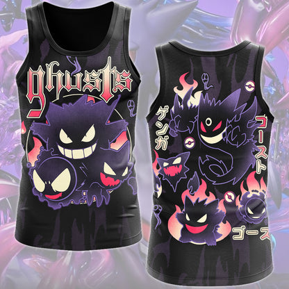 Pokemon Gengar Evolutions Video Game All Over Printed T-shirt Tank Top Zip Hoodie Pullover Hoodie Hawaiian Shirt Beach Shorts Joggers