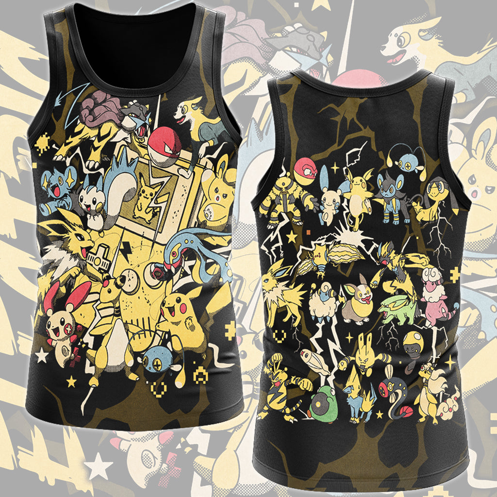 Pokemon Electric Type Club Video Game All Over Printed T-shirt Tank Top Zip Hoodie Pullover Hoodie Hawaiian Shirt Beach Shorts Joggers