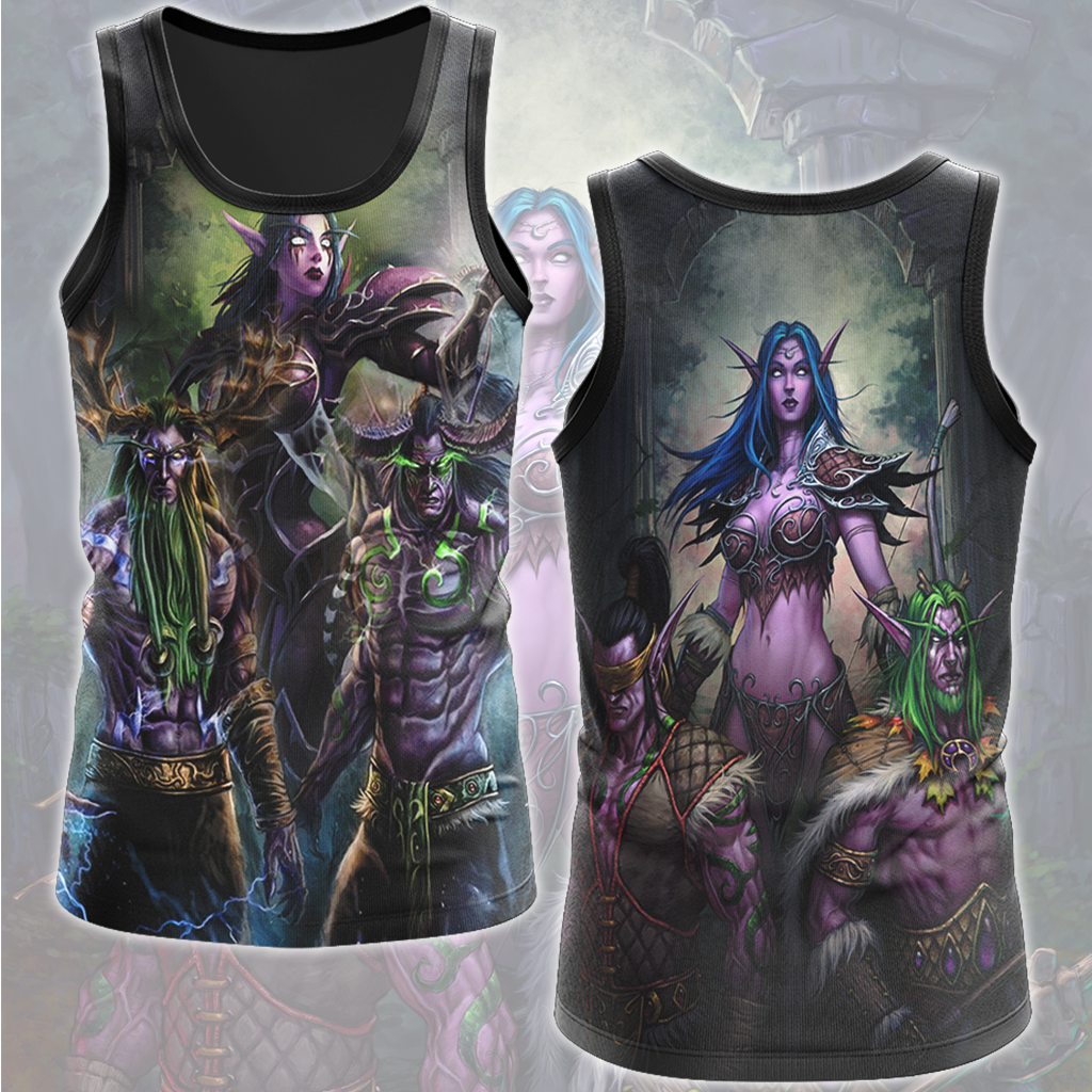 World Of Warcraft Stormrage Love Triangle Illidan Stormrage, Malfurion Stormrage, Tyrande Whisperwind Video Game All Over Printed T-shirt Tank Top Zip Hoodie Hawaiian Shirt Beach Shorts Joggers Tank Top