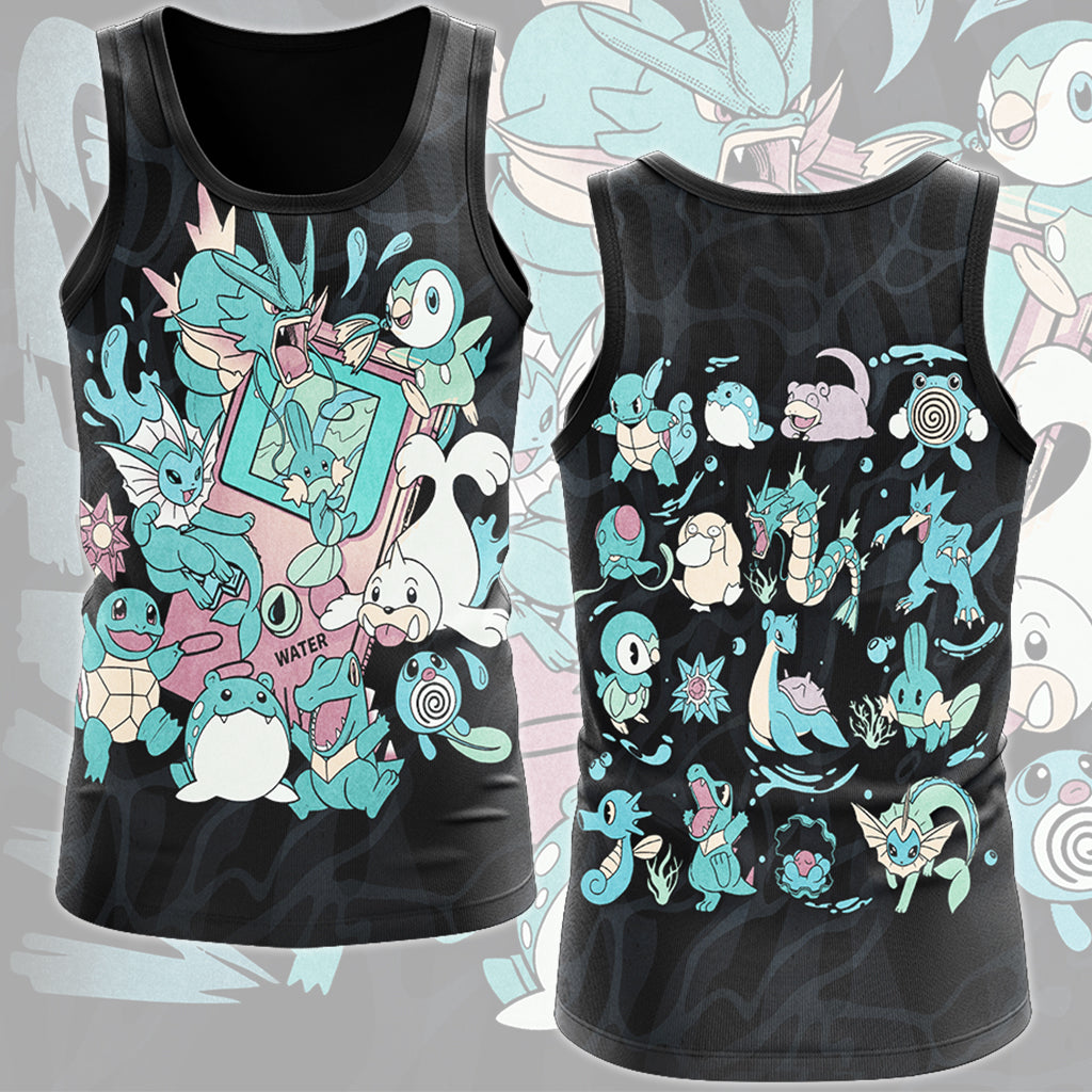 Pokemon Water Type Club Video Game All Over Printed T-shirt Tank Top Zip Hoodie Pullover Hoodie Hawaiian Shirt Beach Shorts Joggers