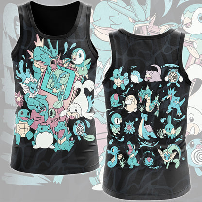 Pokemon Water Type Club Video Game All Over Printed T-shirt Tank Top Zip Hoodie Pullover Hoodie Hawaiian Shirt Beach Shorts Joggers