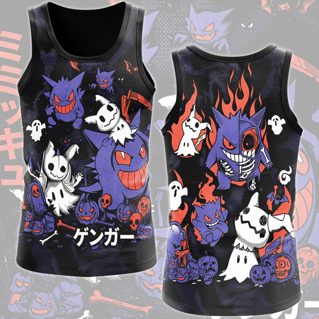 Pokemon Gengar & Mimikyu Halloween Style Video Game All Over Printed T-shirt Tank Top Zip Hoodie Pullover Hoodie Hawaiian Shirt Beach Shorts Joggers