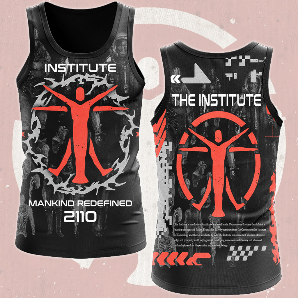 Fallout The Institute Video Game All Over Printed T-shirt Tank Top Zip Hoodie Pullover Hoodie Hawaiian Shirt Beach Shorts Joggers