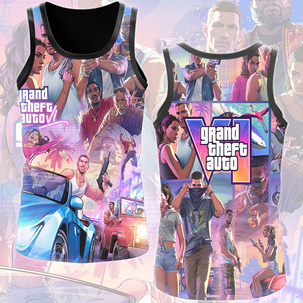 Grand Theft Auto VI Video Game All Over Printed T-shirt Tank Top Zip Hoodie Pullover Hoodie Hawaiian Shirt Beach Shorts Joggers