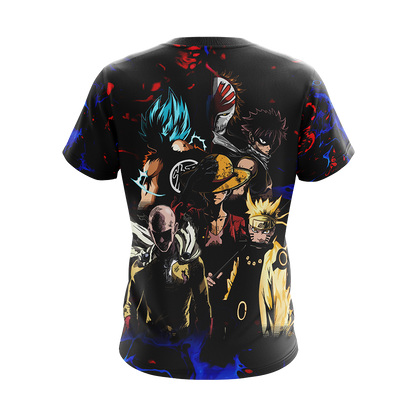 Heroes Mashup Saitama - Luffy - Goku - Naruto - Natsu Unisex 3D T-shirt