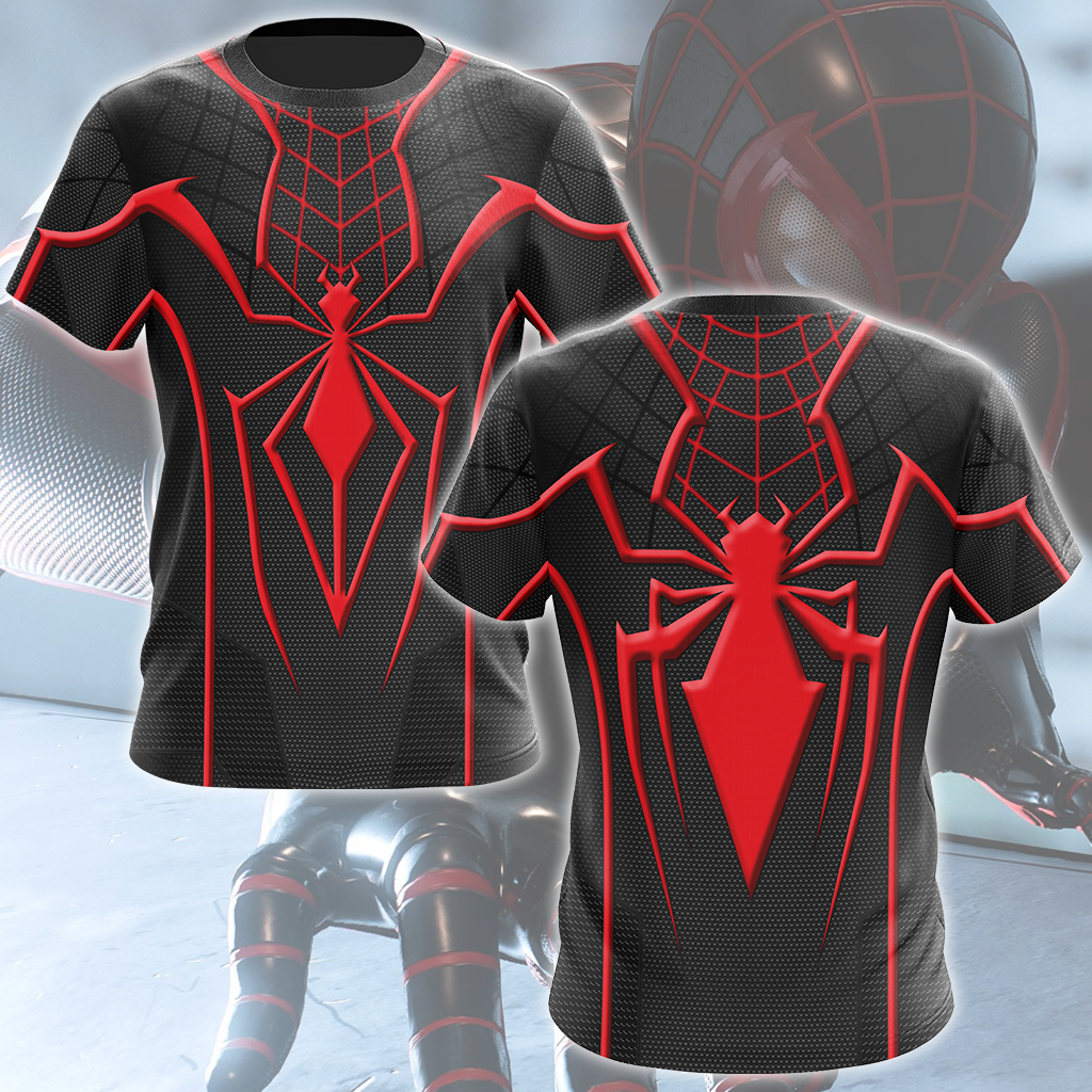 Spider-Man 2 Miles Morales T.R.A.C.K Black Suit Cosplay Video Game All Over Printed T-shirt Tank Top Zip Hoodie Pullover Hoodie Hawaiian Shirt Beach Shorts Joggers T-shirt