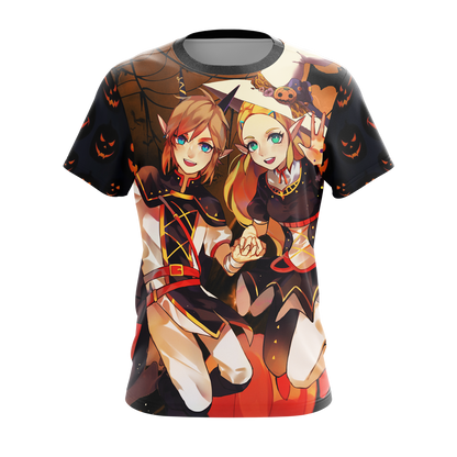 The Legend of Zelda Link & Zelda Halloween All Over Print T-shirt Zip Hoodie Pullover Hoodie