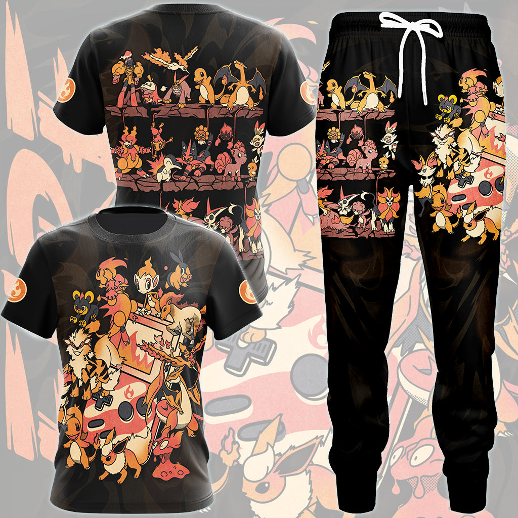 Pokemon Fire Type Club Video Game All Over Printed T-shirt Tank Top Zip Hoodie Pullover Hoodie Hawaiian Shirt Beach Shorts Joggers