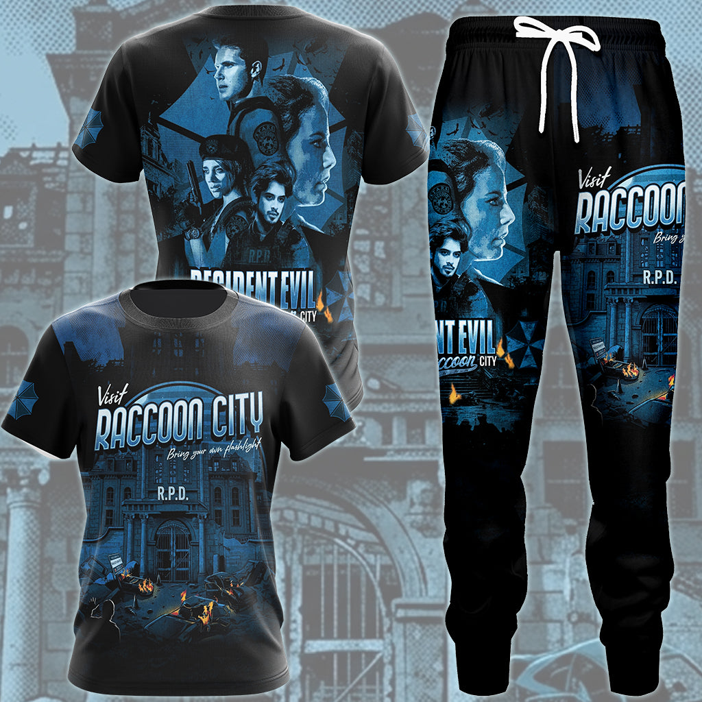 Resident Evil 'Visit Raccoon City' Video Game MAll Over Printed T-shirt Tank Top Zip Hoodie Pullover Hoodie Hawaiian Shirt Beach Shorts Joggers