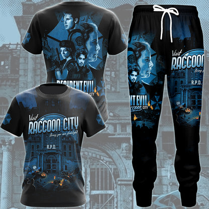 Resident Evil 'Visit Raccoon City' Video Game MAll Over Printed T-shirt Tank Top Zip Hoodie Pullover Hoodie Hawaiian Shirt Beach Shorts Joggers