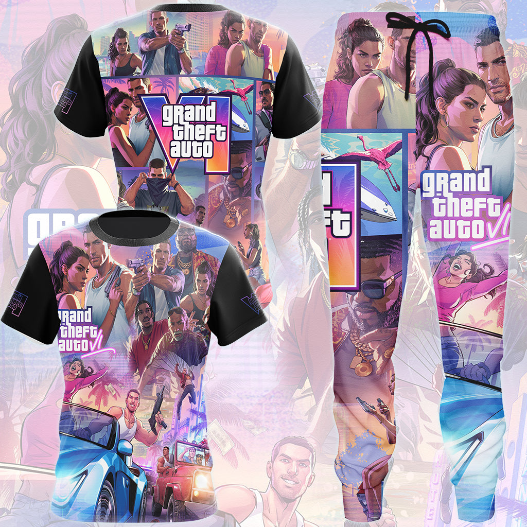 Grand Theft Auto VI Video Game All Over Printed T-shirt Tank Top Zip Hoodie Pullover Hoodie Hawaiian Shirt Beach Shorts Joggers