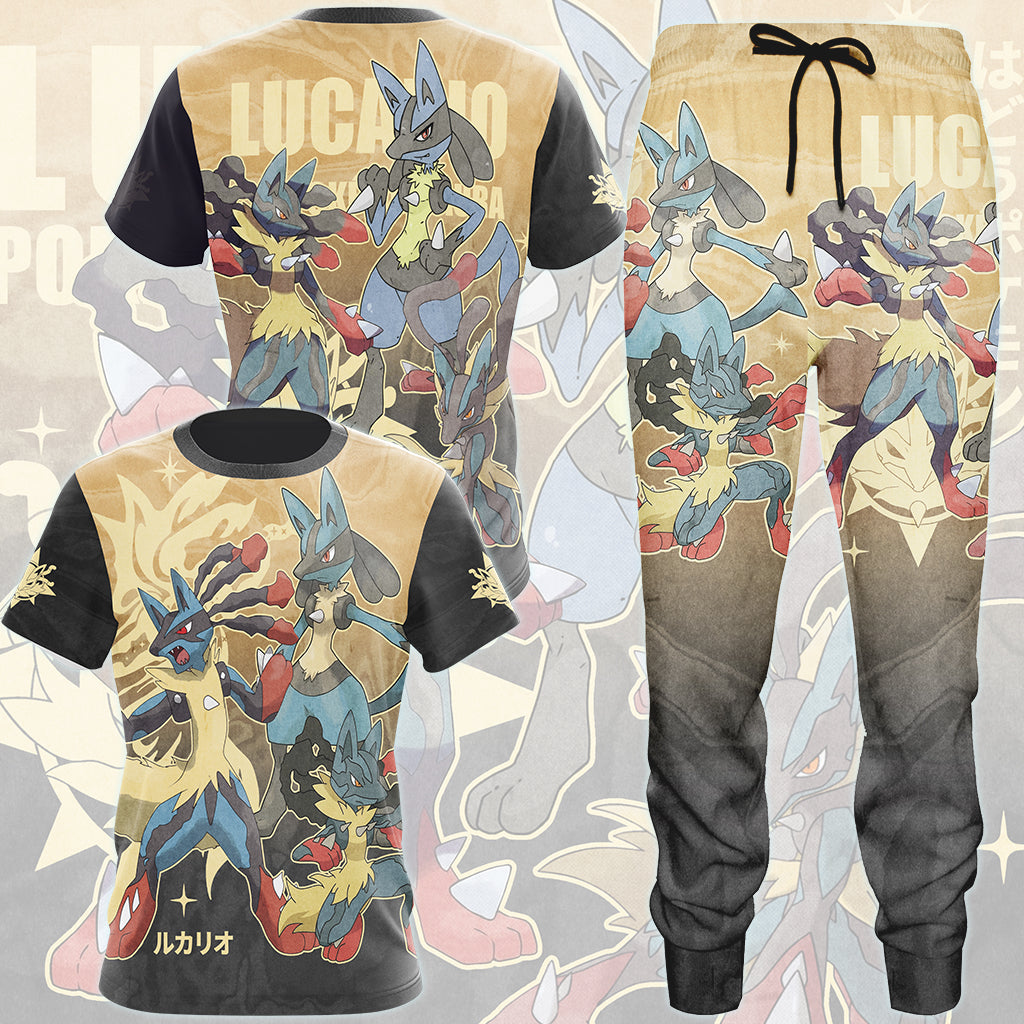 Pokemon Lucario Video Game All Over Printed T-shirt Tank Top Zip Hoodie Pullover Hoodie Hawaiian Shirt Beach Shorts Joggers)