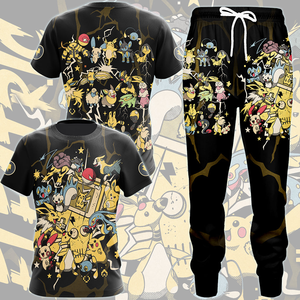 Pokemon Electric Type Club Video Game All Over Printed T-shirt Tank Top Zip Hoodie Pullover Hoodie Hawaiian Shirt Beach Shorts Joggers