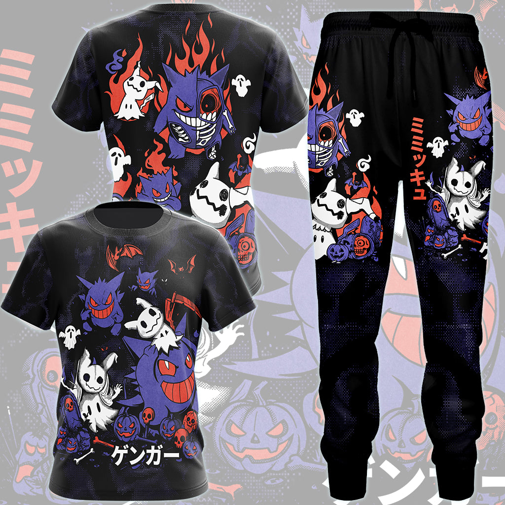 Pokemon Gengar & Mimikyu Halloween Style Video Game All Over Printed T-shirt Tank Top Zip Hoodie Pullover Hoodie Hawaiian Shirt Beach Shorts Joggers