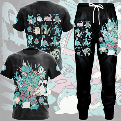 Pokemon Water Type Club Video Game All Over Printed T-shirt Tank Top Zip Hoodie Pullover Hoodie Hawaiian Shirt Beach Shorts Joggers