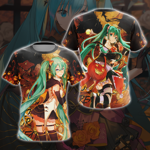 Hatsune Miku Halloween All Over Print T-shirt Zip Hoodie Pullover Hoodie T-shirt S 