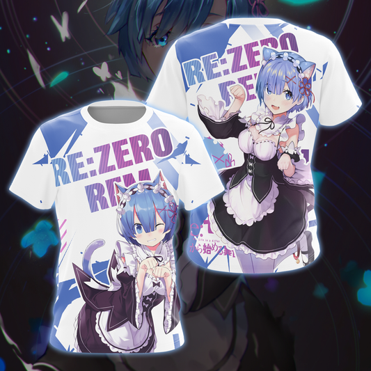 Rem Re:Zero All Over Print T-shirt Zip Hoodie Pullover Hoodie T-shirt