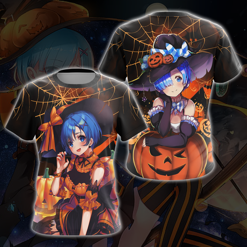 Rem Re:Zero Halloween All Over Print T-shirt Zip Hoodie Pullover Hoodie T-shirt