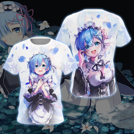 Rem Re:Zero All Over Print T-shirt Zip Hoodie Pullover Hoodie T-shirt