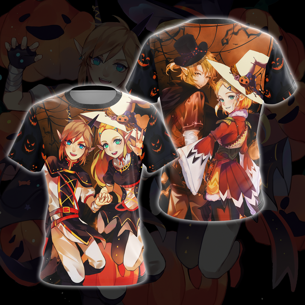 The Legend of Zelda Link & Zelda Halloween All Over Print T-shirt Zip Hoodie Pullover Hoodie T-shirt