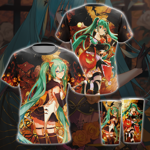 Hatsune Miku Halloween All Over Print T-shirt Zip Hoodie Pullover Hoodie   