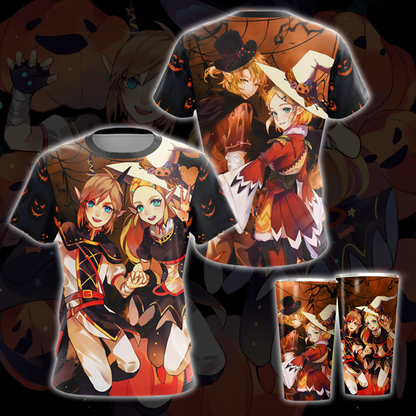 The Legend of Zelda Link & Zelda Halloween All Over Print T-shirt Zip Hoodie Pullover Hoodie