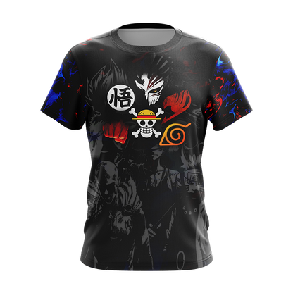 Heroes Mashup Saitama - Luffy - Goku - Naruto - Natsu Unisex 3D T-shirt