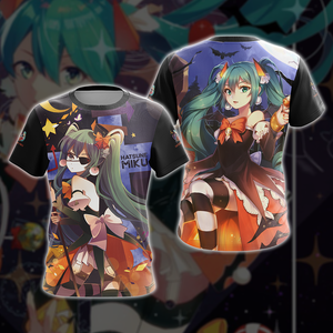 Hatsune Miku Halloween All Over Print T-shirt Zip Hoodie Pullover Hoodie T-shirt S 