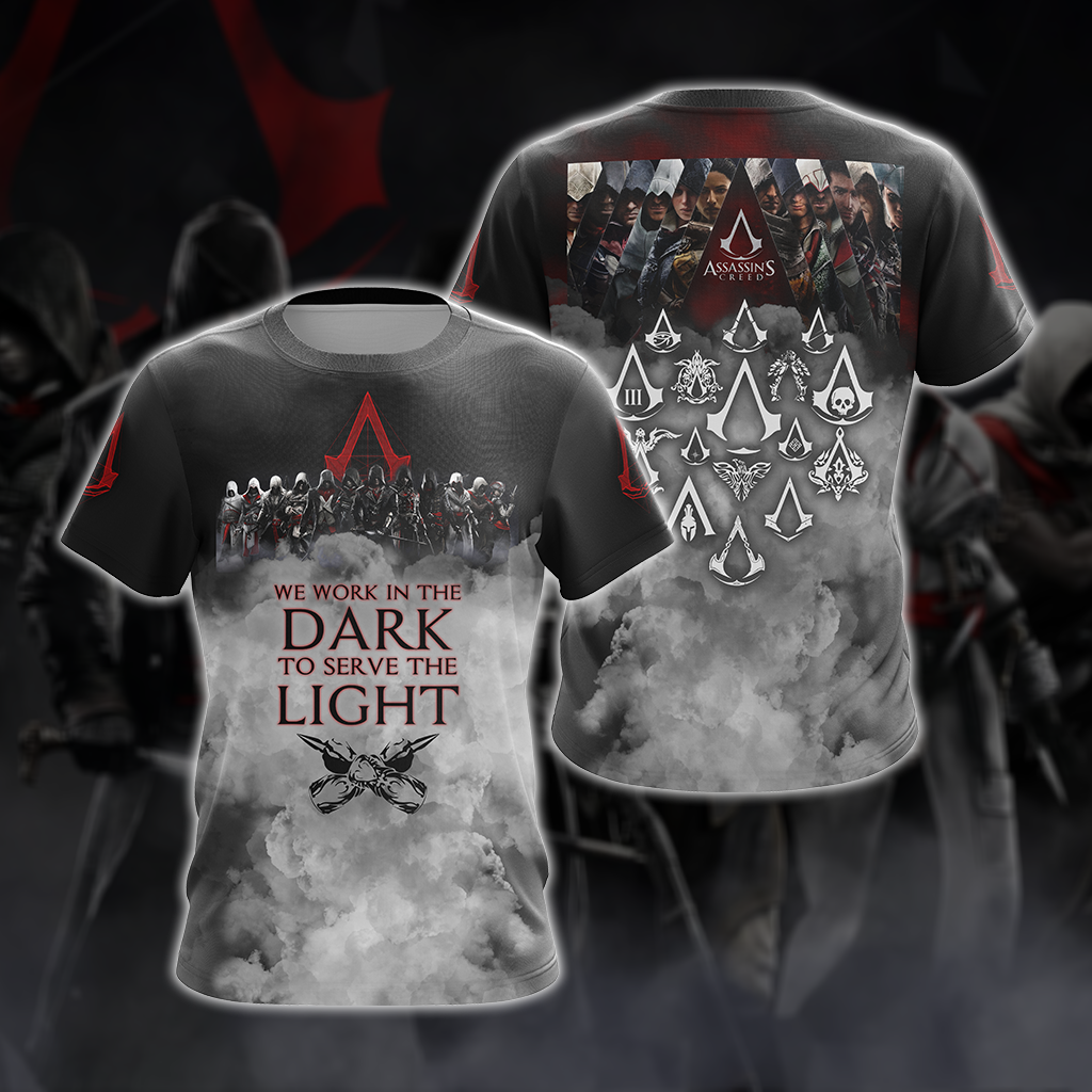 Assassin's Creed All Games Logos - We work in the dark to serve the light Unisex 3D T-shirt Zip Hoodie Pullover Hoodie T-shirt